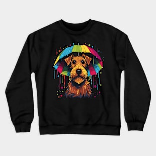 Airedale Terrier Rainy Day With Umbrella Crewneck Sweatshirt